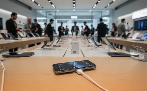 Ein minimalistischer Verkaufsraum mit hochwertigen Smartphones auf PrĂ€sentationstischen in einer hellen Ladenumgebung. - Foto: ĂŒber boerse-global.de