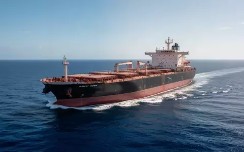 Ein großes Massengutschiff auf offener See bei klarem Himmel. - Foto: über boerse-global.de