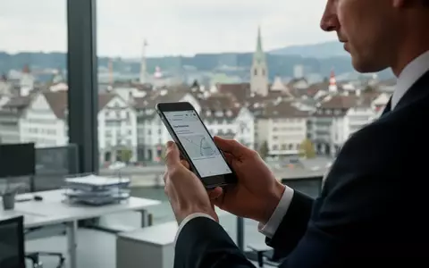 Person hält ein Smartphone in einer modernen Büroumgebung als Symbol für digitales Bezahlen in der Schweiz. - Foto: über boerse-global.de