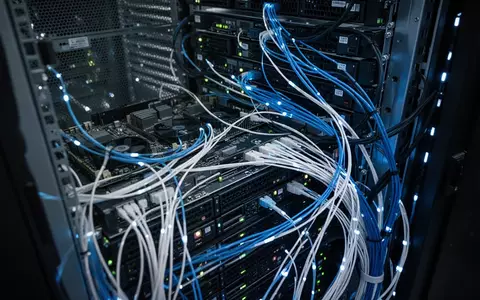 Moderne Serveranlage in einem Rechenzentrum mit leuchtenden Glasfaserkabeln und technischer Infrastruktur. - Foto: über boerse-global.de