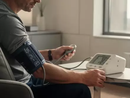 Eine Person misst in einer ruhigen, hellen Umgebung gewissenhaft ihren Blutdruck mit einem digitalen Messgerät. - Foto: über boerse-global.de