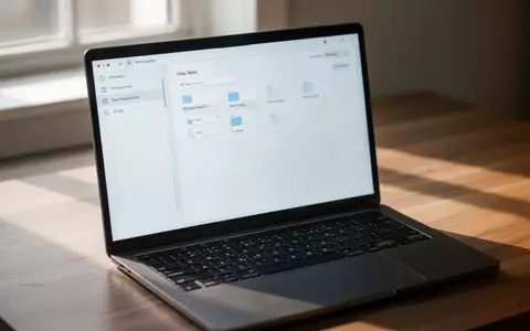 Ein moderner Laptop mit einem minimalistischen Dateimanager auf einem Holzschreibtisch bei natürlichem Licht. - Foto: über boerse-global.de