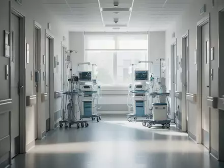 Ein moderner, heller Krankenhausflur in einer rheumatologischen Fachabteilung mit medizinischer Ausstattung. - Foto: über boerse-global.de