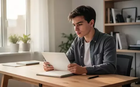Ein junger Berufstätiger sitzt nachdenklich an einem Schreibtisch in einem modernen Büro vor einem leeren Notizbuch. - Foto: über boerse-global.de