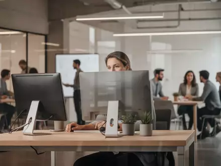 Ein konzentrierter Mitarbeiter an einem modernen Schreibtisch in einem hellen, professionellen Großraumbüro. - Foto: über boerse-global.de
