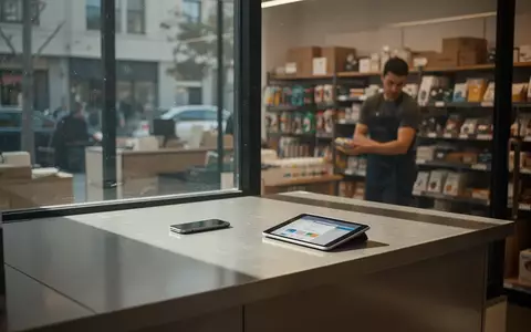 Ein moderner Verkaufsraum in San Francisco, in dem ein Tablet auf einem Tresen als Symbol für KI-gestützte Filialführung steht. - Foto: über boerse-global.de