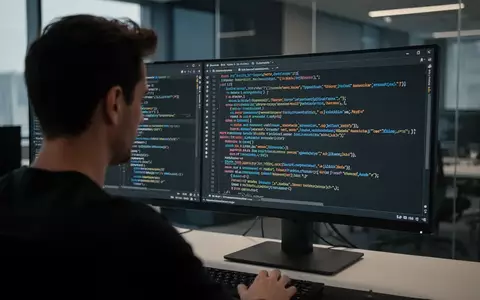 Softwareentwickler arbeitet an einem modernen Arbeitsplatz an komplexem Programmcode auf einem Monitor. - Foto: über boerse-global.de
