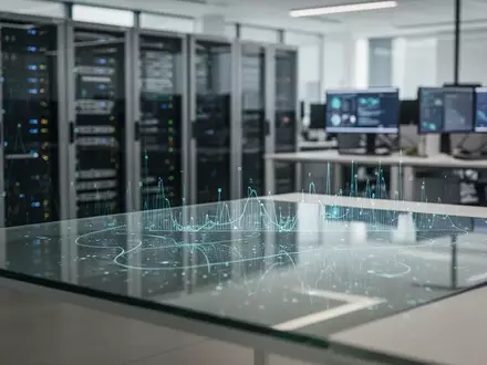 Ein moderner, verschwommener Büroarbeitsplatz mit Fokus auf digitale Datenstrukturen und Serverinfrastruktur. - Foto: über boerse-global.de