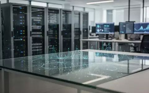 Ein moderner, verschwommener Büroarbeitsplatz mit Fokus auf digitale Datenstrukturen und Serverinfrastruktur. - Foto: über boerse-global.de