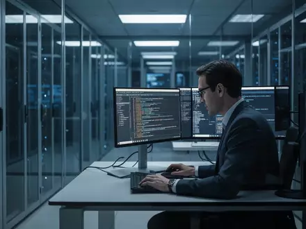 Ein IT-Administrator arbeitet in einem modernen Serverraum an der Datenmigration für ein Unternehmen. - Foto: über boerse-global.de