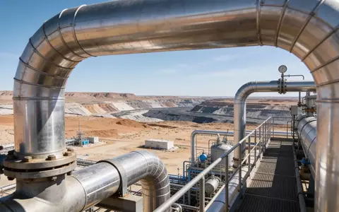 Moderne Wasserstoff-Produktionsanlage in einer weitläufigen, trockenen Industrielandschaft. - Foto: über boerse-global.de