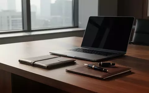 Ein aufgeräumter Schreibtisch in einem modernen Büro mit einem Laptop und einem Notizbuch bei natürlichem Tageslicht. - Foto: über boerse-global.de