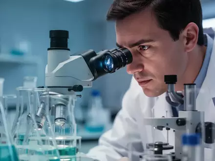 Ein Neurowissenschaftler arbeitet in einem modernen Labor an einem hochauflösenden Mikroskop für die Alzheimer-Forschung. - Foto: über boerse-global.de