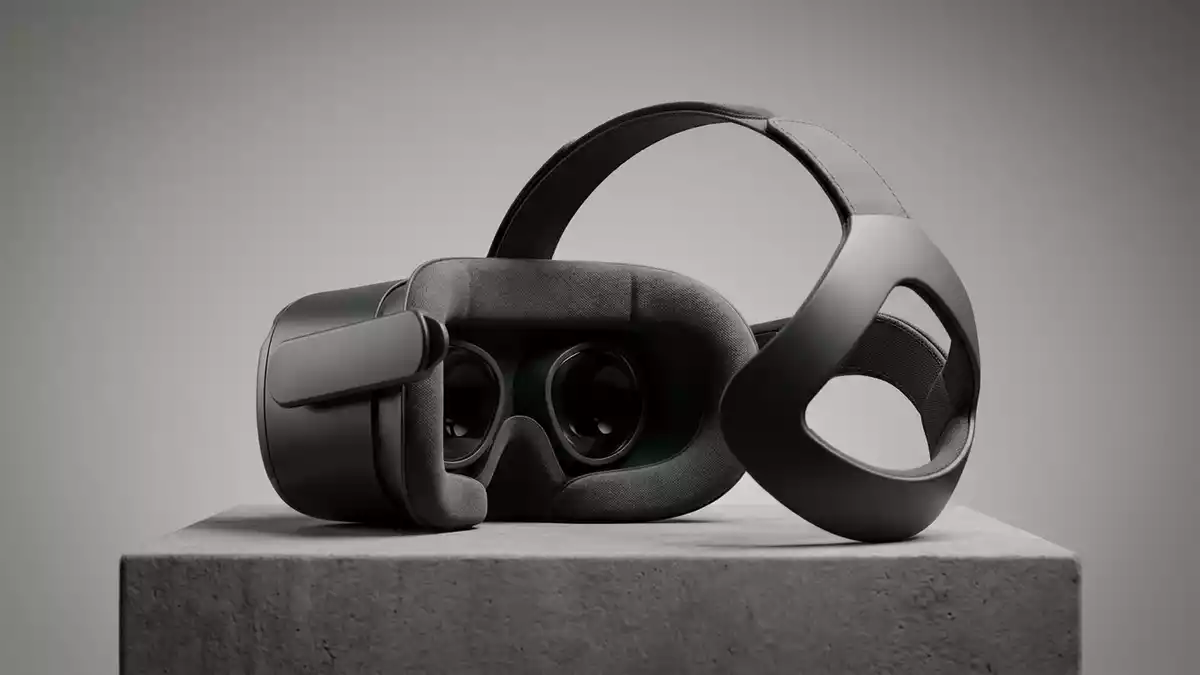 Fotorealistische Studioansicht von VR-Headset in neutraler Produktdarstellung, neutral