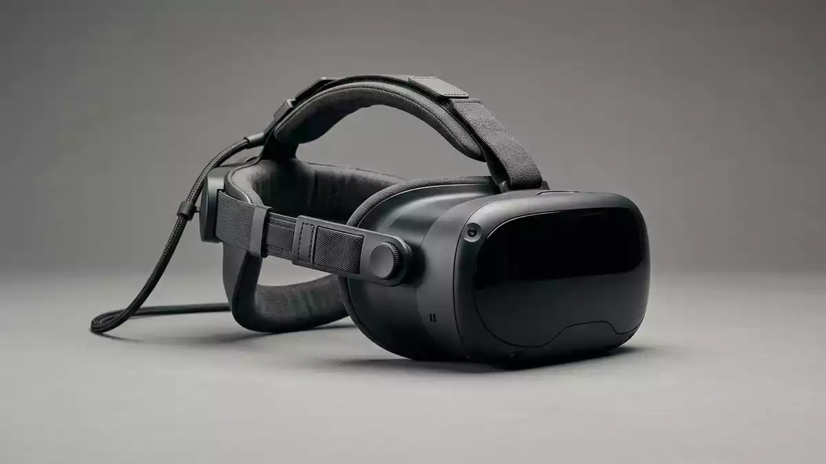 Fotorealistische Studioansicht von VR-Headset in neutraler Produktdarstellung, neutral