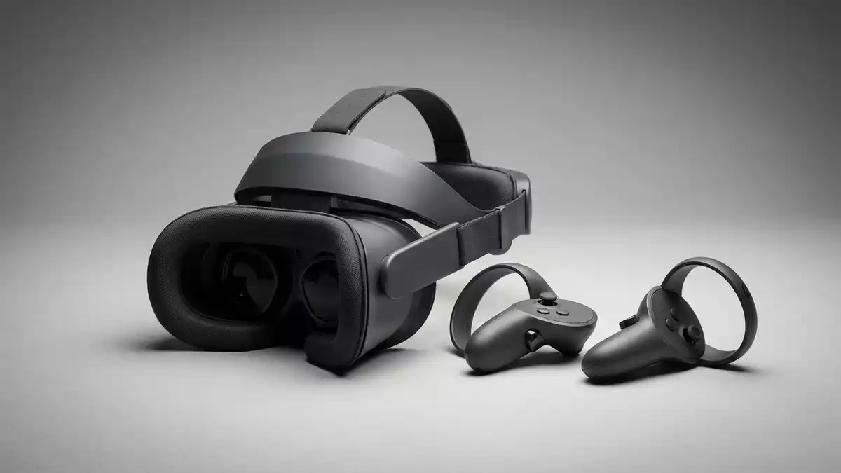 Fotorealistische Studioansicht von VR-Headset in neutraler Produktdarstellung, neutral