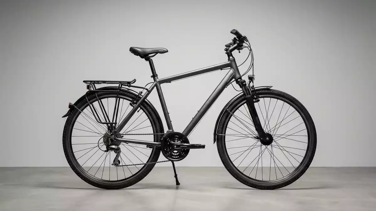 Fotorealistische Studioansicht von Trekkingrad in neutraler Produktdarstellung