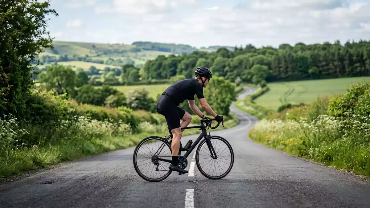 Fotorealistische Ansicht von Triathlonshorts beim Radfahren in realer Umgebung
