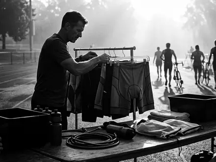 Schwarzweiss-Reportage mit Triathlonshorts zum Thema Zone3 Herren Aktivit Tri-Shorts, hoher Kontrast, sachlich dargestellt - Foto: THN