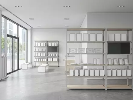 Architektur-Render im Mundpflegeladen mit Zahnaufhellungsstreifen zum Thema Crest 3D Whitestrips Professional, neutrales Tageslicht - Foto: THN