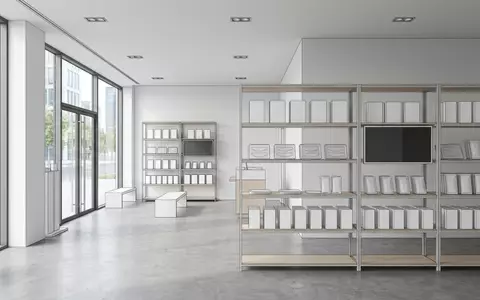 Architektur-Render im Mundpflegeladen mit Zahnaufhellungsstreifen zum Thema Crest 3D Whitestrips Professional, neutrales Tageslicht - Foto: THN