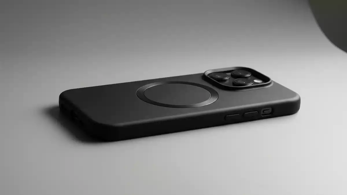 Fotorealistische Studioansicht von Handyhuelle in neutraler Produktdarstellung