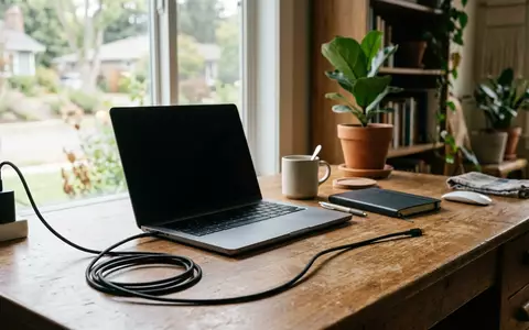 Fotorealistische Aufnahme von Ladekabel am Schreibtisch zum Thema Apple USB-C Ladekabel 2m, natuerliches Licht - Foto: THN