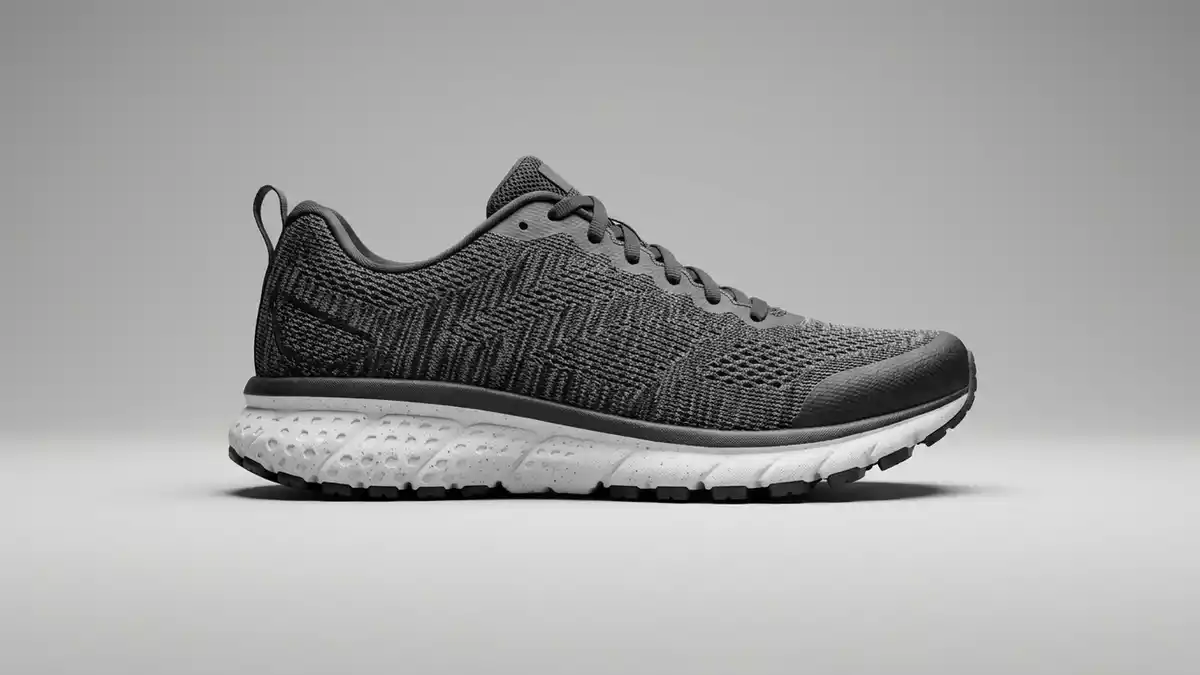 Fotorealistische Studioansicht von Laufschuh in neutraler Produktdarstellung, neutral