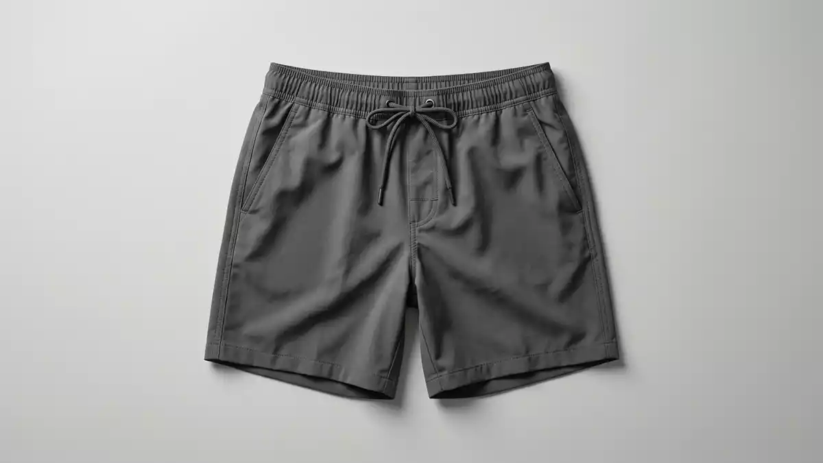Fotorealistische Studioansicht von Badeshorts in neutraler Produktdarstellung, neutral