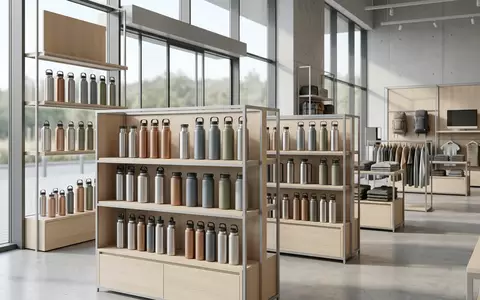 Architektur-Render im Outdoorshop mit Isolierflasche zum Thema Thermos Ultralight 500ml Isolierflasche, neutrales Tageslicht - Foto: THN