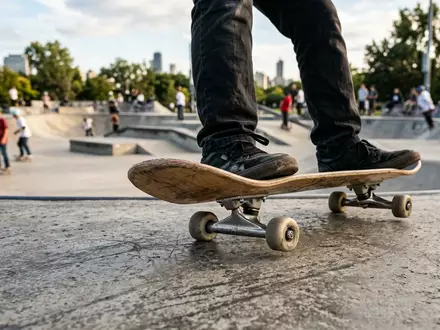 Fotorealistische Aufnahme von Skateboardachsen im Skatepark zum Thema Thunder Hollow Light Hi, natuerliches Licht - Foto: THN