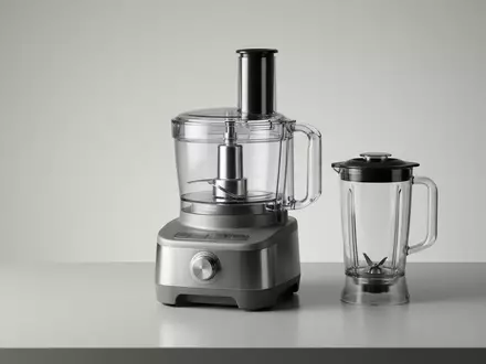 Fotorealistische Studioaufnahme von Kuechenmaschine zum Thema Philips HR3752 Viva Küchenmaschine, klare Lichtfuehrung - Foto: THN
