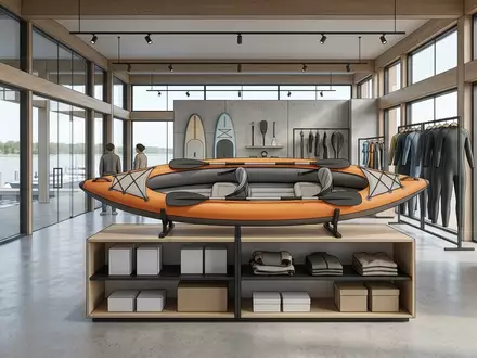 Architektur-Render im Wassersportgeschaeft mit Aufblasbares Kajak zum Thema Intex Excursion Pro Kajak, neutrales Tageslicht - Foto: THN