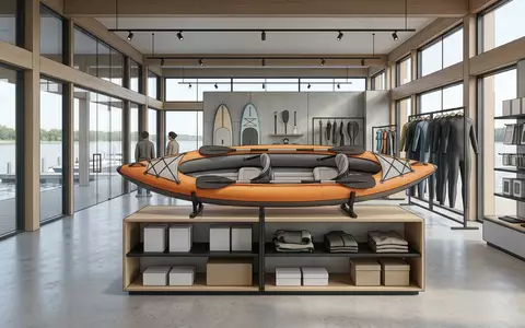 Architektur-Render im Wassersportgeschaeft mit Aufblasbares Kajak zum Thema Intex Excursion Pro Kajak, neutrales Tageslicht - Foto: THN
