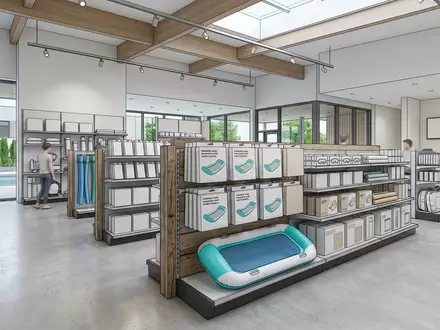 Architektur-Render im Poolzubehoergeschaeft mit Wasserhaengematte zum Thema Intex Floating Row Wasserhängematte, neutrales Tageslicht - Foto: THN