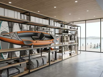 Architektur-Render im Wassersportgeschaeft mit Aufblasbares Kajak zum Thema Intex Challenger K1 Kajak, neutrales Tageslicht - Foto: THN