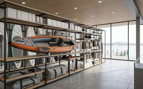 Architektur-Render im Wassersportgeschaeft mit Aufblasbares Kajak zum Thema Intex Challenger K1 Kajak, neutrales Tageslicht - Foto: THN