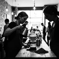 Schwarzweiss-Reportage mit Filterkaffee zum Thema Jacobs Krönung Aroma Filterkaffee, hoher Kontrast, sachlich dargestellt - Foto: THN