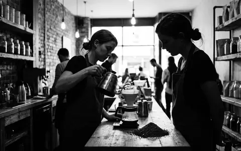 Schwarzweiss-Reportage mit Filterkaffee zum Thema Jacobs Krönung Aroma Filterkaffee, hoher Kontrast, sachlich dargestellt - Foto: THN