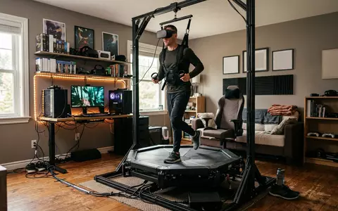 Fotorealistische Aufnahme von Bewegungslaufband im Spielzimmer zum Thema Virtuix Omni One VR-Laufband, natuerliches Licht - Foto: THN