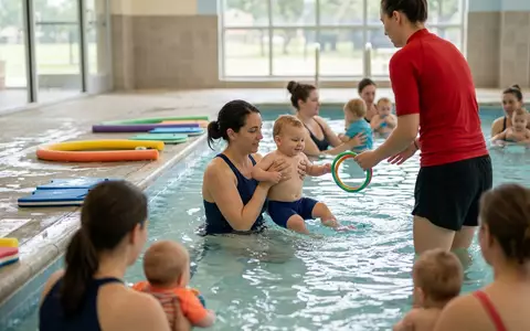 Fotorealistische Aufnahme von Babybadehose im Schwimmbad zum Thema Lupilu Baby Badehose mit, natuerliches Licht - Foto: THN
