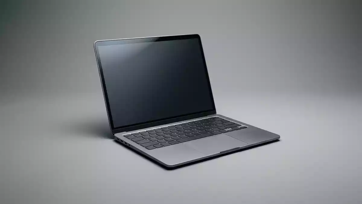 Fotorealistische Studioansicht von Laptop in neutraler Produktdarstellung, neutral