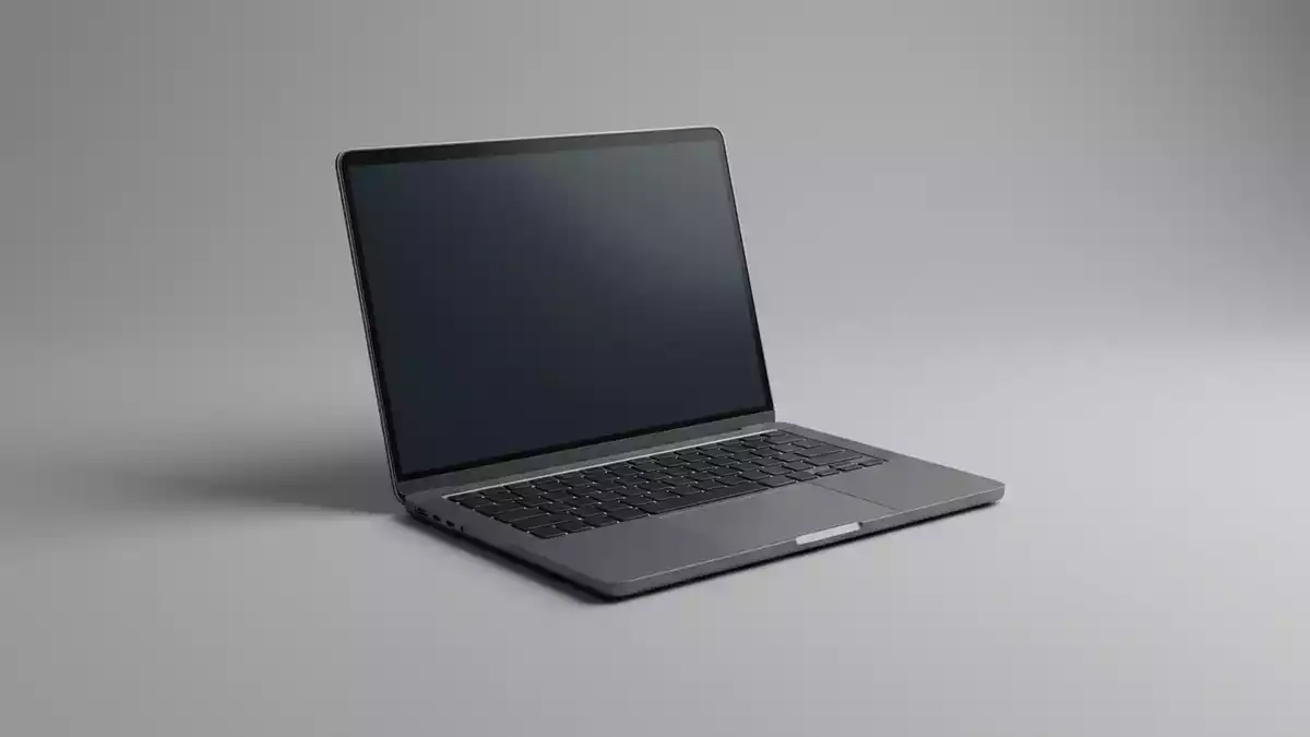 Fotorealistische Studioansicht von Laptop in neutraler Produktdarstellung, neutral
