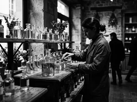 Schwarzweiss-Reportage mit Eau de Parfum zum Thema Versace Crystal Noir EdP, hoher Kontrast - Foto: THN