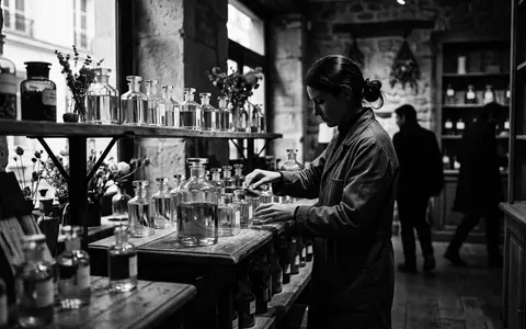 Schwarzweiss-Reportage mit Eau de Parfum zum Thema Versace Crystal Noir EdP, hoher Kontrast - Foto: THN