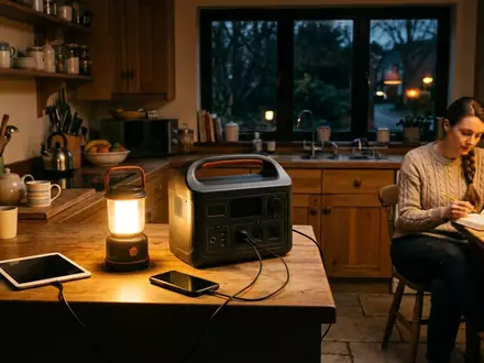 Fotorealistische Aufnahme von Powerstation bei Stromausfall zum Thema Goal Zero Yeti 500X, warmes Abendlicht - Foto: THN