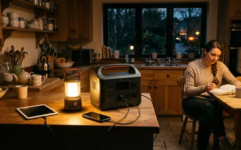 Fotorealistische Aufnahme von Powerstation bei Stromausfall zum Thema Goal Zero Yeti 500X, warmes Abendlicht - Foto: THN