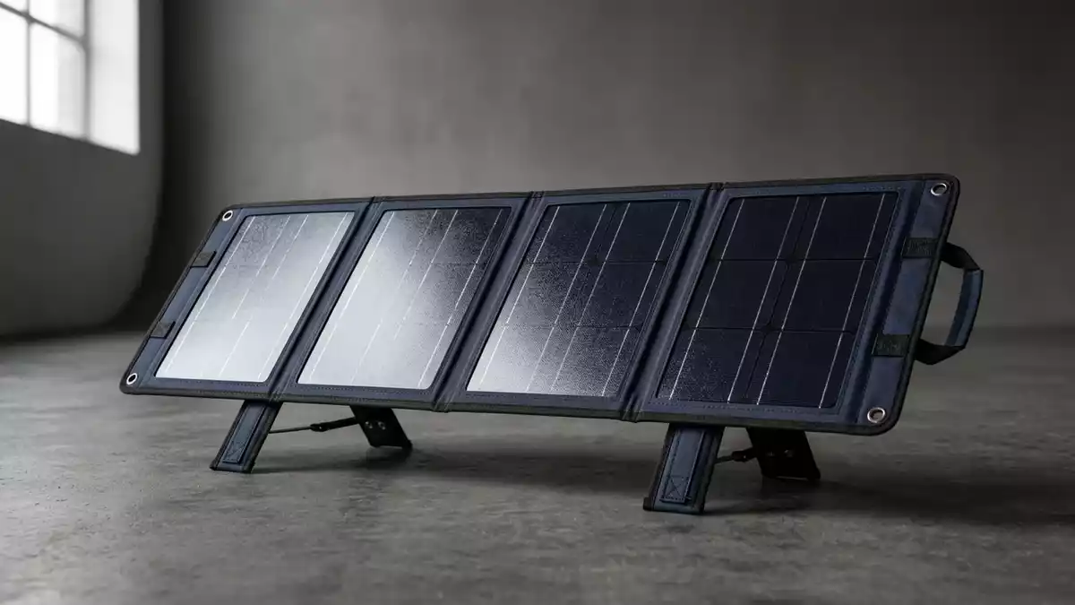 Fotorealistische Studioansicht von Solarpanel in neutraler Produktdarstellung, neutral