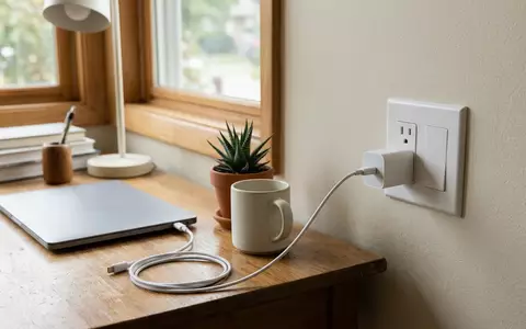 Fotorealistische Aufnahme von Netzteil am Schreibtisch zum Thema Apple 20W USB-C Power, natuerliches Licht - Foto: THN