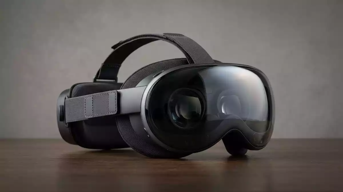 Fotorealistische Studioansicht von VR-Headset in neutraler Produktdarstellung, neutral